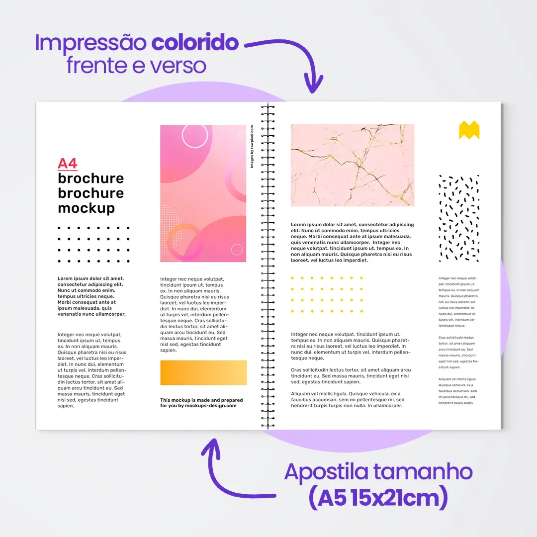 Apostila Capa Dura A5 15x21cm Páginas coloridas Offset 90g 2