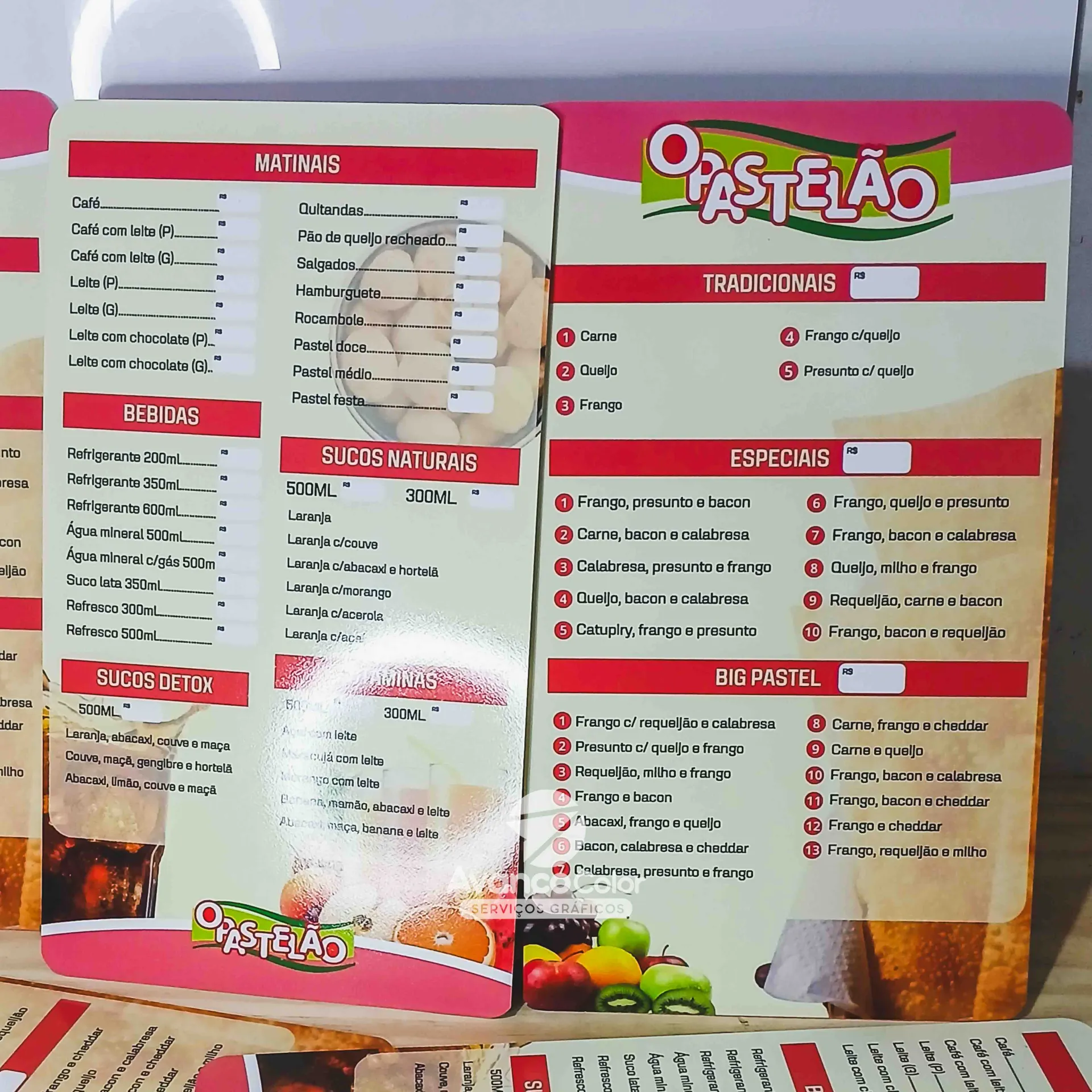 Cardápio A3 29,7cm x 42cm PS 2mm Personalizado